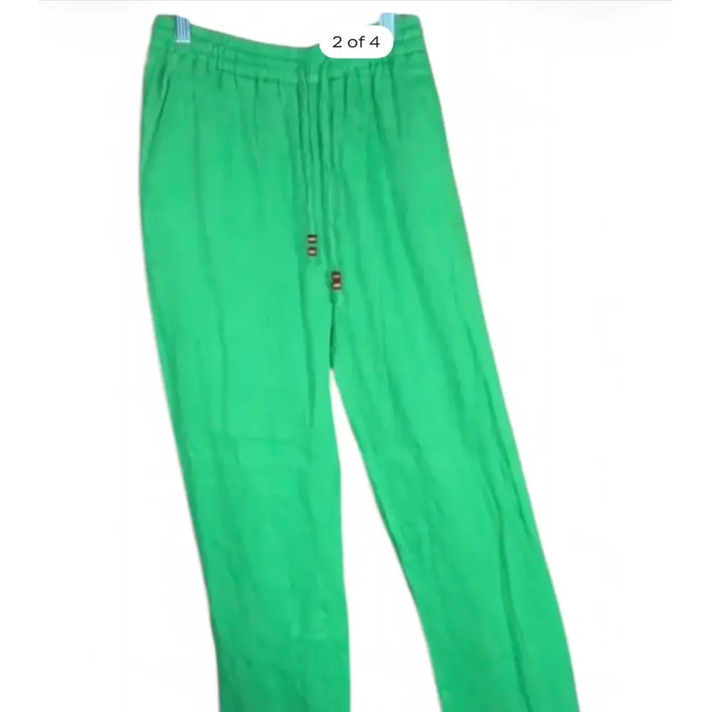 Zara linen green pants with pockets Straight leg and flowey  Size small